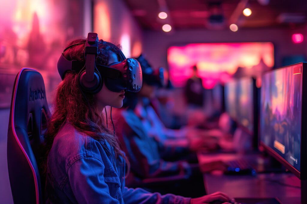 friends-have-virtual-gaming-night-with-bright-screens